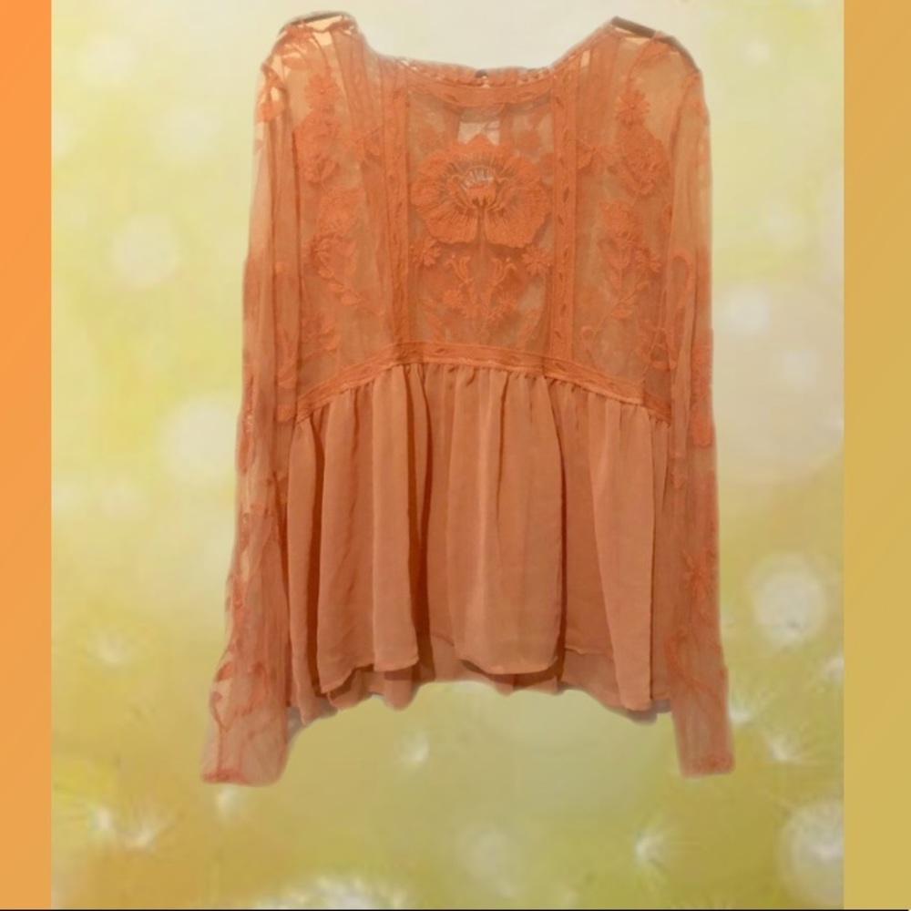 Long-Sleeved Peach Lace Blouse 🧡🏵